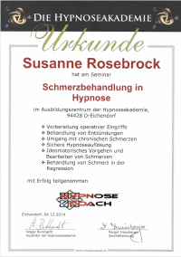 Zertifikat Schmerzbehandlung in der Hypnose
